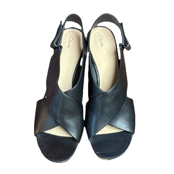 Clarks Maritsa Lara Wedge Sandal Women’s US Size 11 W Black Leather - Picture 2 of 14